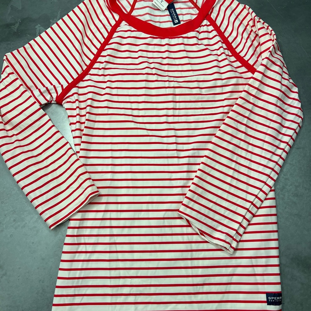 Sperry Red and White Striped Long Sleeve Tee